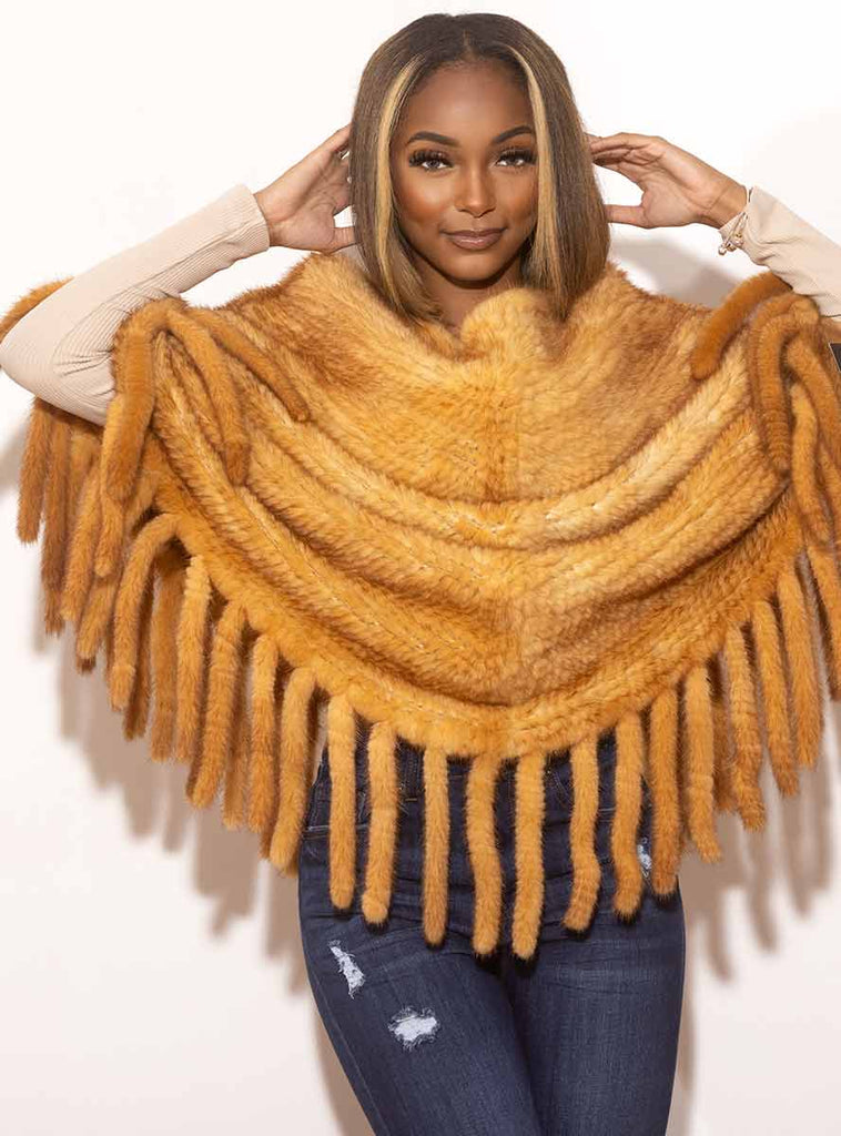 Whisky Knitted Mink Fur Poncho