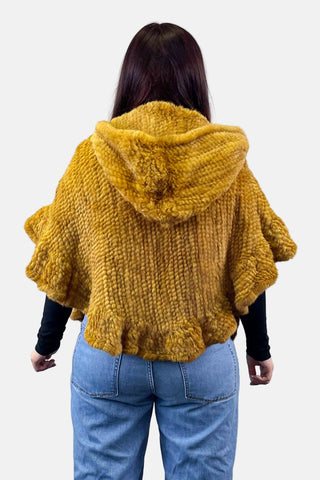 whisky knitted mink fur cape with hood