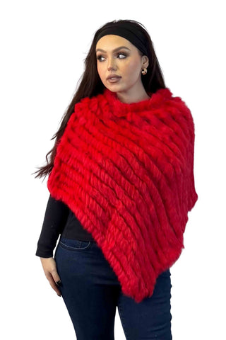 red knitted rabbit fur poncho