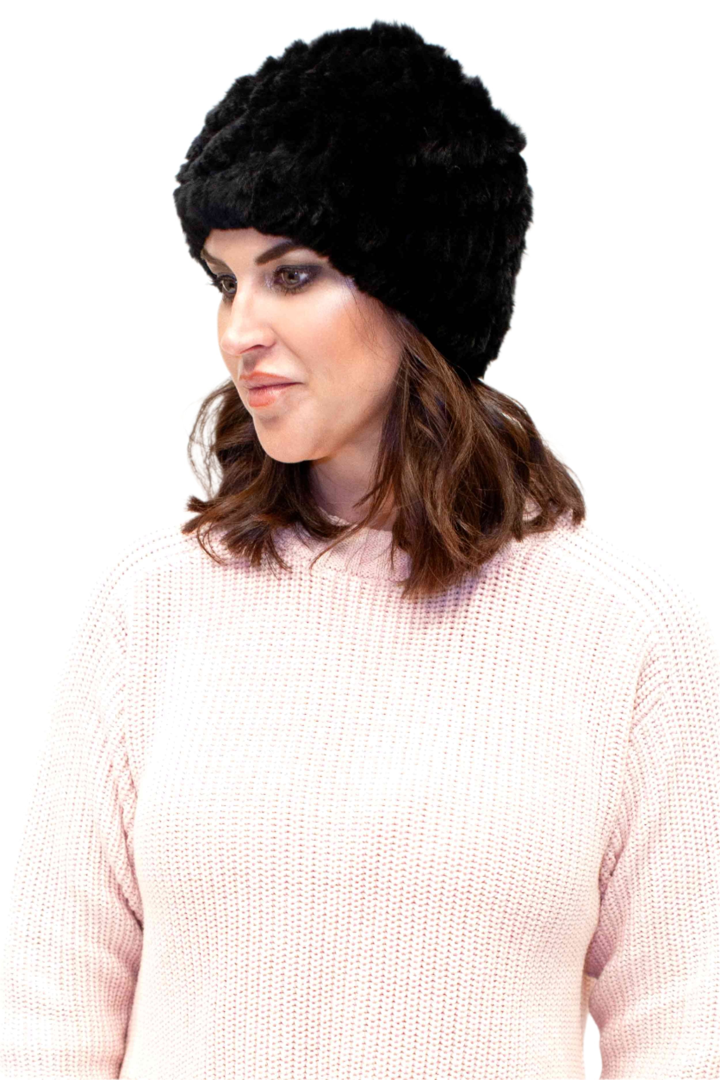 Knitted Rex Rabbit Fur Stretch Beanie – Henig Furs