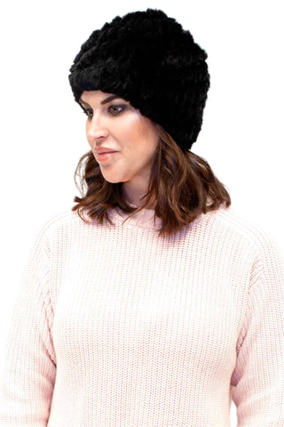 Knitted Rex Rabbit Fur Stretch Beanie.