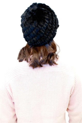 Knitted Rex Rabbit Fur Stretch Beanie.