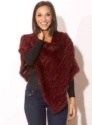 Burgundy Knitted Rabbit Fur Poncho