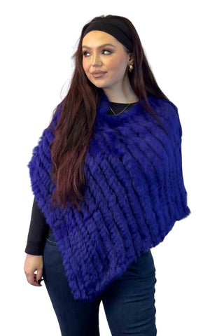 cobalt knitted rabbit fur poncho
