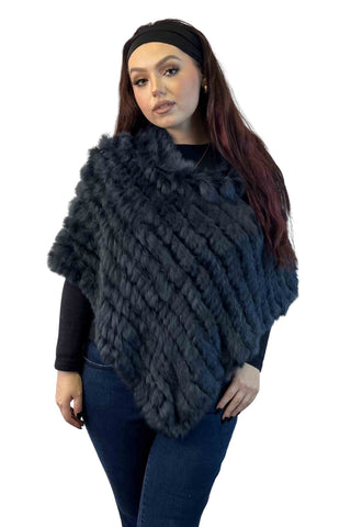 navy knitted rabbit fur poncho