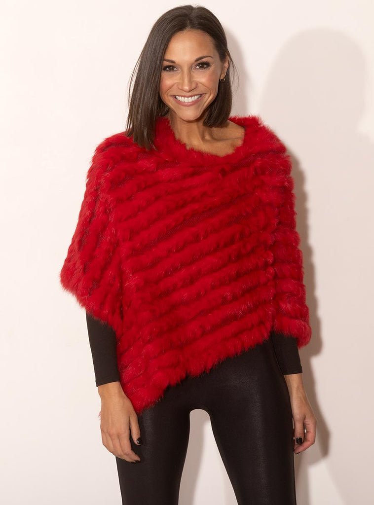 Red Knitted Rabbit Fur Poncho
