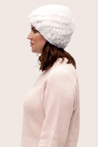Knitted Rex Rabbit Fur Stretch Beanie.