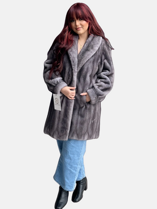 blue iris female mink fur stroller with shawl collar & bracelet cuffs