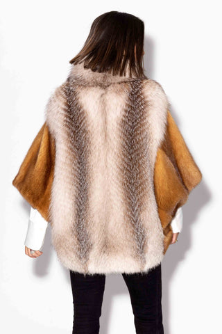 whisky mink fur cape with crystal fox fur