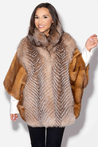 whisky mink fur cape with crystal fox fur