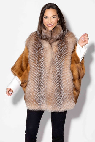 whisky mink fur cape with crystal fox fur