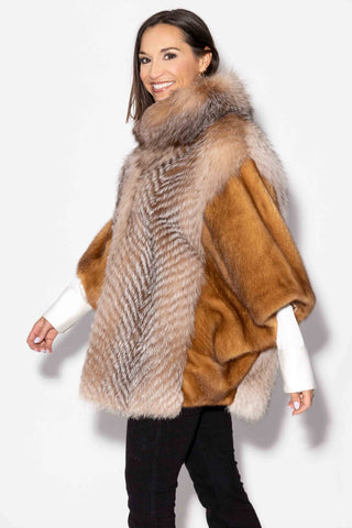whisky mink fur cape with crystal fox fur