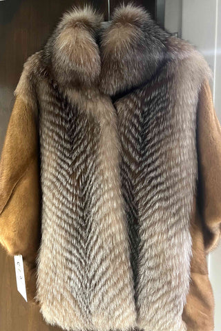 whisky mink fur cape with crystal fox fur 
