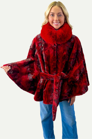 Sheared Mink Fur Cape with Fox Fur Collar and Detachable Belt.
