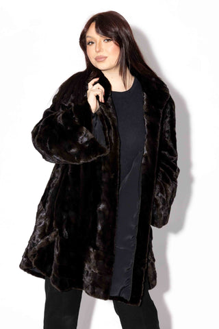 Black Sheared Sectioned Mink Fur Stroller with Ruffle Trim