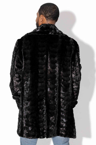 men's black sheared sectioned mink fur stroller with notch collar