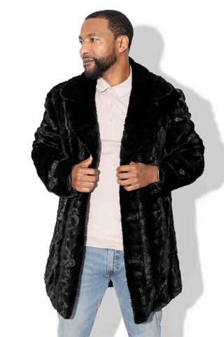men's black sheared sectioned mink fur stroller with notch collar