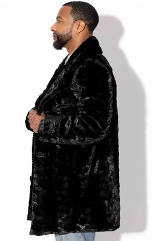 men's black sheared sectioned mink fur stroller with notch collar