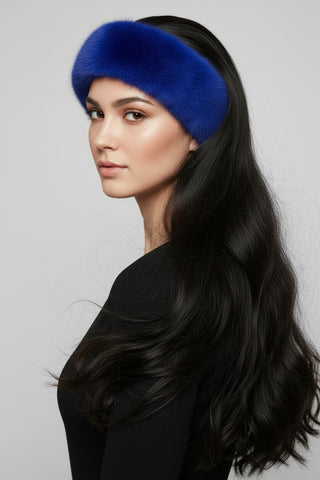 blue mink fur headband