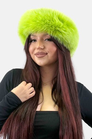lime green fox fur headband