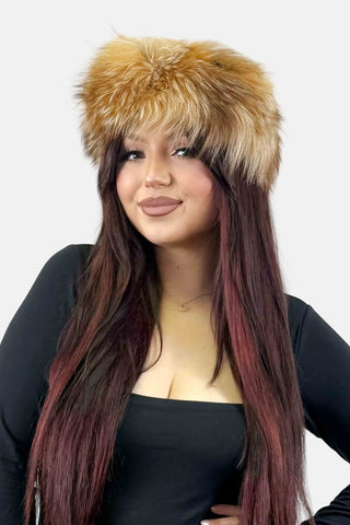 natural red fox fur headband