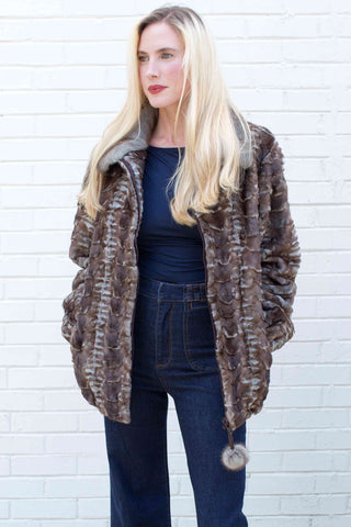 Mink Fur Bomber Jacket with Full Skin Mink Fur Collar.
