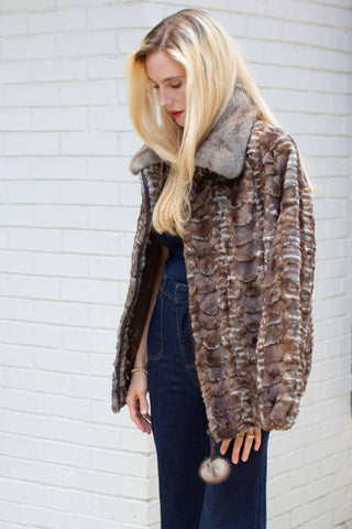 Mink Fur Bomber Jacket with Full Skin Mink Fur Collar.