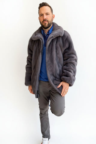 blue iris men's female mink fur bomber jacket