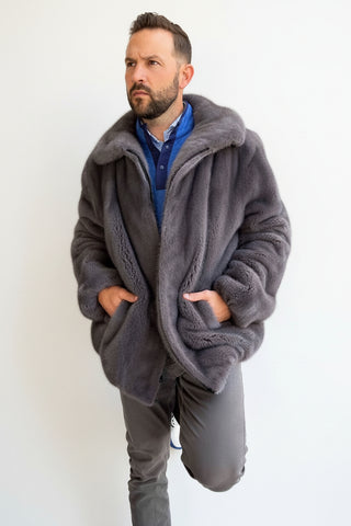 men's blue iris female mink fur bomber jacket