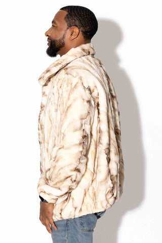 beige cross sheared sectioned mink fur bomber jacket