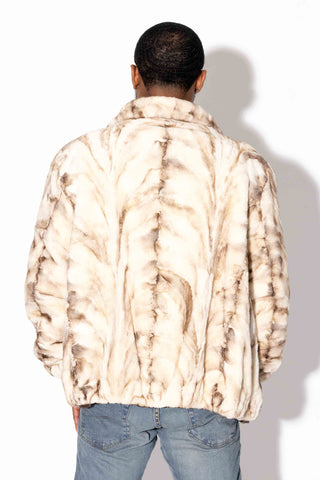beige cross sheared sectioned mink fur bomber jacket