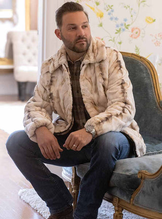 Men's Mink Fur Bomber Jacket with Full Skin Mink Fur Collar.
