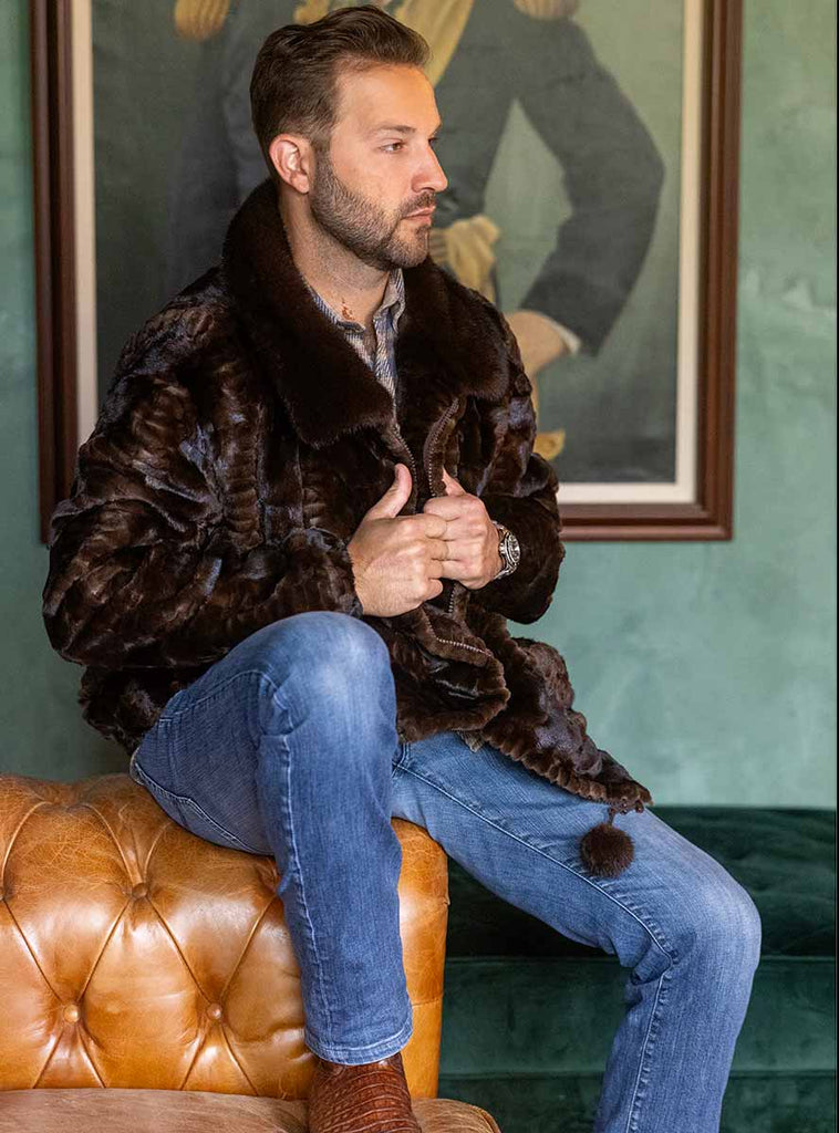 men's mink fur bomber jacket