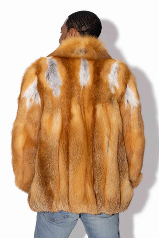 Men's Full Skin Natural Red Fox Fur Bomber Jacket