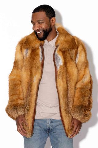 Men's Full Skin Natural Red Fox Fur Bomber Jacket