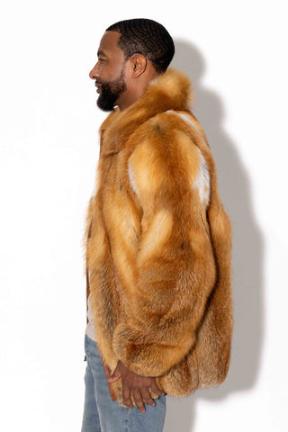 Men's Full Skin Natural Red Fox Fur Bomber Jacket