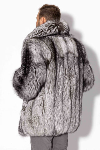 men's full skin silver fox fur bomber jacket