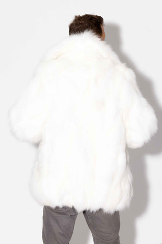 men's white sectioned fox fur bomber jacket
