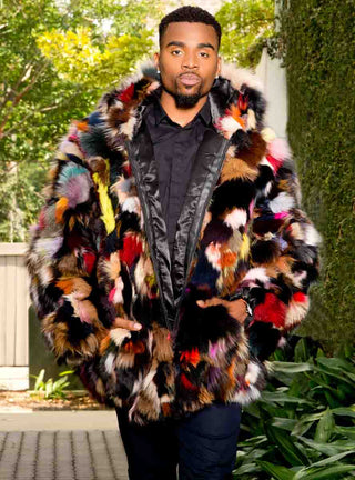 men's multicolor fox fur bomber jacket