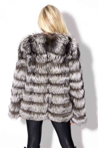 silver Fox Fur Jacket with Horizontal Pattern