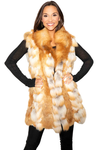 natural red sectioned fox fur vest