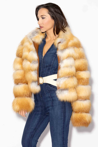 Natural Red Fox Fur Bolero Jacket with Horizontal Pattern