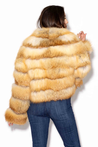 Natural Red Fox Fur Bolero Jacket with Horizontal Pattern