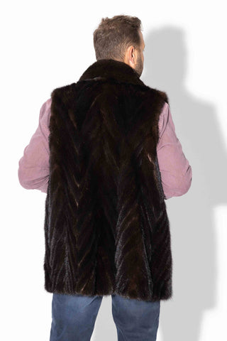 men's mahogany chevron sectioned mink fur vest with shawl collar