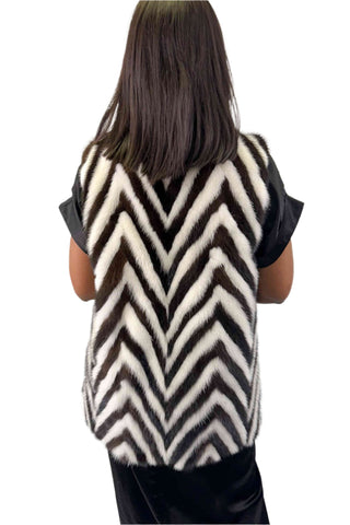mahogany and pearl chevron sectioned mink fur vest