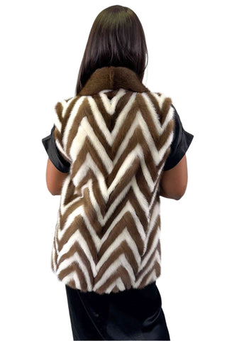 pastel and pearl chevron sectioned mink fur vest