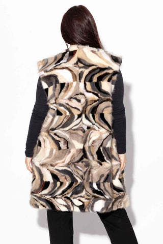 Sectioned Mink Fur Vest with Standup Collar