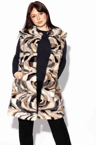Sectioned Mink Fur Vest with Standup Collar