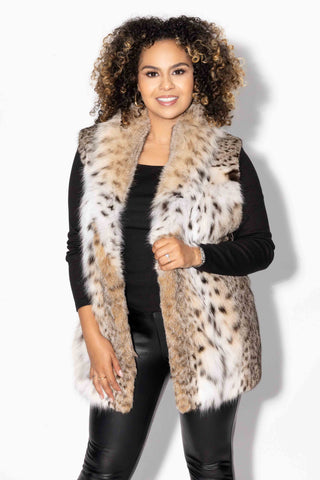 natural bobcat fur vest with shawl collar