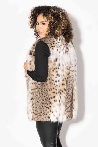natural bobcat fur vest with shawl collar